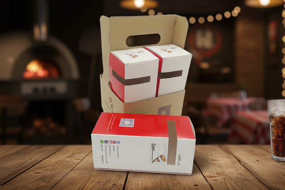 جعبه پیتزا با طراحی خلاقانه، رنگ‌های اشتها‌آور و چاپ مقاوم در برابر حرارت